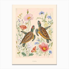 Folksy Floral Animal Drawing Turtle 2 Poster Canvas Print