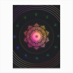 Neon Geometric Glyph in Pink and Yellow Circle Array on Black n.0450 Canvas Print
