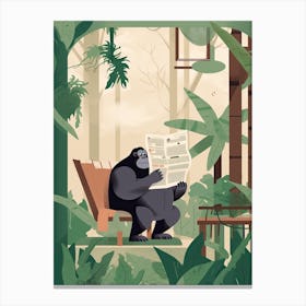 Gorilla Art Reading The Newspaper Cartoon Illustration 3 Canvas Print