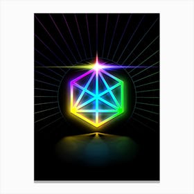 Neon Geometric Glyph in Candy Blue and Pink with Rainbow Sparkle on Black n.0089 Canvas Print