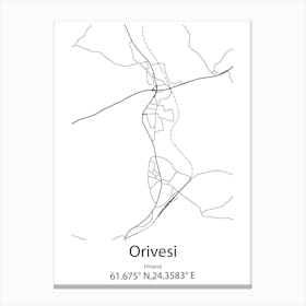 Orivesi,Finland Minimalist Map Canvas Print