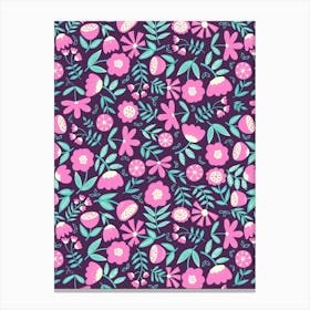 Cute Soft Scattered Scandi Florals Plum Purple, Pink, Mint Green Canvas Print