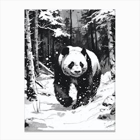 Giant Panda Walking Through A Snow Covered Forest Ink Illustration 1 Canvas Print