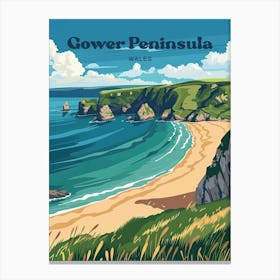 Gower Peninsula Wales Digital Travel Illustration Canvas Print