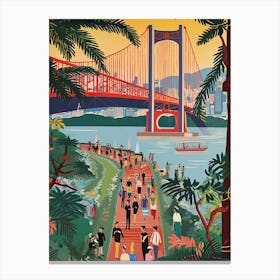 Wuhan Yangtze River Bridge, China, Colourful 4 Canvas Print