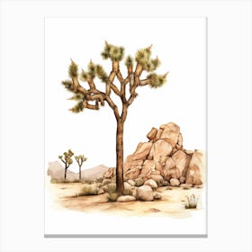  Minimalist Joshua Tree At Dusk Line Art Watercolor 4 Canvas Print