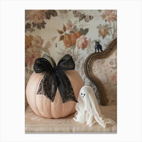 halloween pumpkin with cute ghost Canvas Print