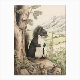 Storybook Animal Watercolour Skunk 2 Canvas Print