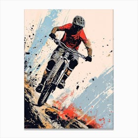 Mountain Biker Riding Down A Hill sport Canvas Print