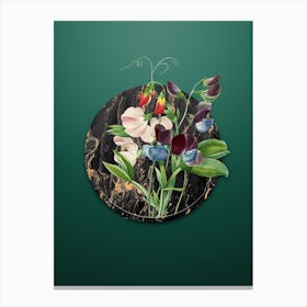 Vintage Sweet Pea Botanical in Gilded Marble on Dark Spring Green n.0001 Canvas Print