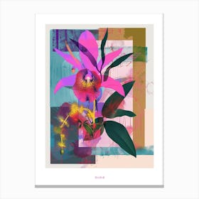 Orchid 4 Neon Flower Collage Poster Canvas Print
