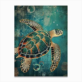 Textured Sea Turtle Collage With Bubbles 3 Canvas Print