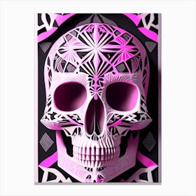Skull With Geometric Designs 2 Pink Linocut Canvas Print