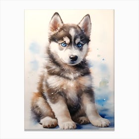 Watercolor Siberian Husky Puppy Canvas Print