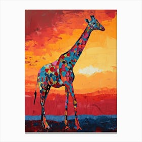 Giraffe In The Red Sunset Brushstroke Style 2 Canvas Print
