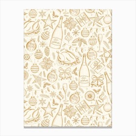 Holiday Dinner Toile Vintage Style Christmas Dinner Gold and Cream Canvas Print