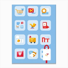 A Collage Of Flat Design Icons Representing Web Browsing E Commerce Transactions Digital Storefron (3) Canvas Print