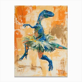 Dinosaur Dancing In A Tutu Blue Orange  2 Canvas Print