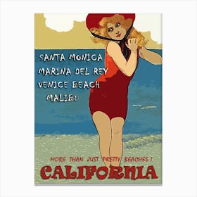 California, Woman In Swimsuit On The Beach Canvas Print