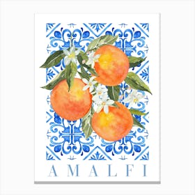 Orange Fruit Blue Tiles Print Canvas Print