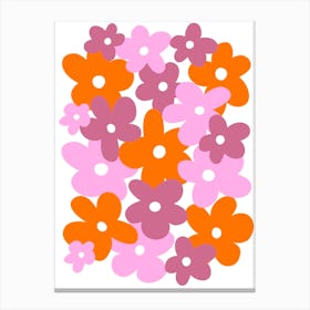 Retro 70’s Pink and Orange Flowers On A White Background Canvas Print