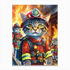 Firefighter Cats 2 Canvas Print