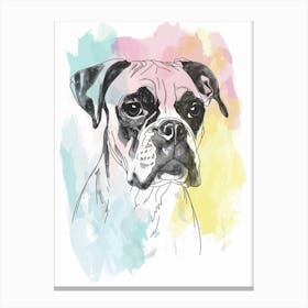 Boxer Dog Pastel Watercolour Line Illustration Canvas Print