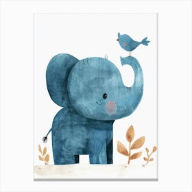 Small Joyful Elephant With A Bird On Its Head 11 Canvas Print