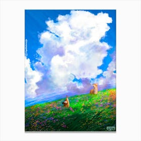 two foxes on a hil Canvas Print