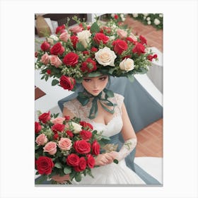 Bride With Bouquet Of Roses Canvas Print