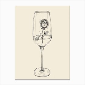 English Rose In A Wine Glass Line Drawing 3 Canvas Print