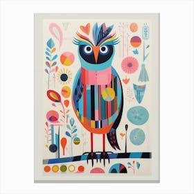 Colourful Scandi Bird Owl 3 Canvas Print