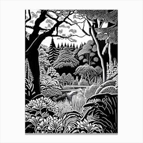Vandusen Botanical Garden, Canada Linocut Black And White Vintage Canvas Print