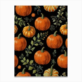 Pumpkins On Black Canvas Print