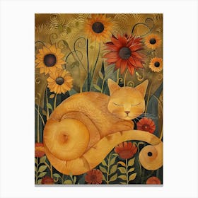 Cat In Sunflowers Canvas Print