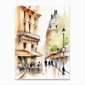 Paris city, passersby, cafes, apricot atmosphere, watercolors.1 Canvas Print