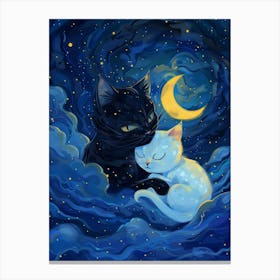 Black Cat And White Cat Canvas Print