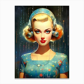 Pinup Girl With Headphones Canvas Print