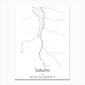 Sakuho,Japan Minimalist Map Canvas Print