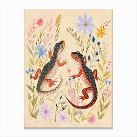 Folksy Floral Animal Drawing Salamander Canvas Print