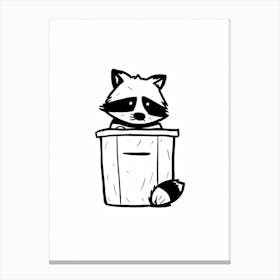 A Minimalist Line Art Piece Of A Raccoon In A Trash Can 1 Canvas Print