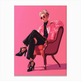 Warm Thoughts Girl In Pink Jacket Sitting In Chair Canvas Print