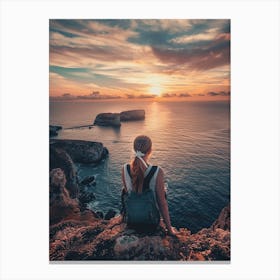 Woman Looking At The Sunset Canvas Print