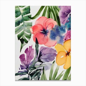 Watercolor Of Tropical Flowers Canvas Print
