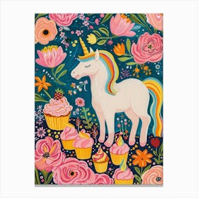 Floral Fauvism Style Unicorn & Cupcakes 1 Canvas Print