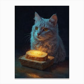 Cat With Bread Canvas Print