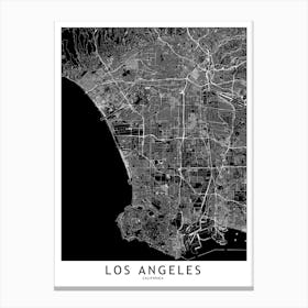 Los Angeles Black And White Map Canvas Print