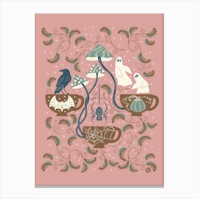 Cottagecore Halloween Tea Party [pink] Canvas Print