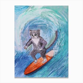 Cats Have Fun Cat On A Surfboard Canvas Print