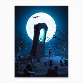 A Zombie Hand Breaking Through The Earth In A Dark Cemetery Fear Palpable In The Scarey Silhouette (4) Canvas Print